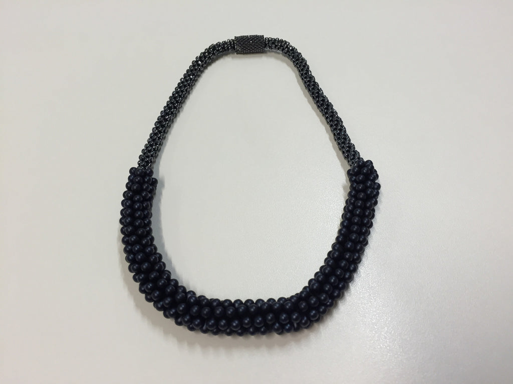 Twinkling twilight and dusk blue beaded necklace with strong magnetic clasp