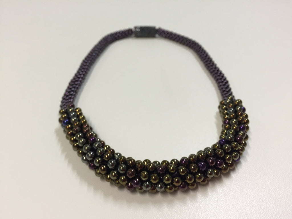 Beautiful hand-crafted necklace - deep bronze with purple & silver highlights