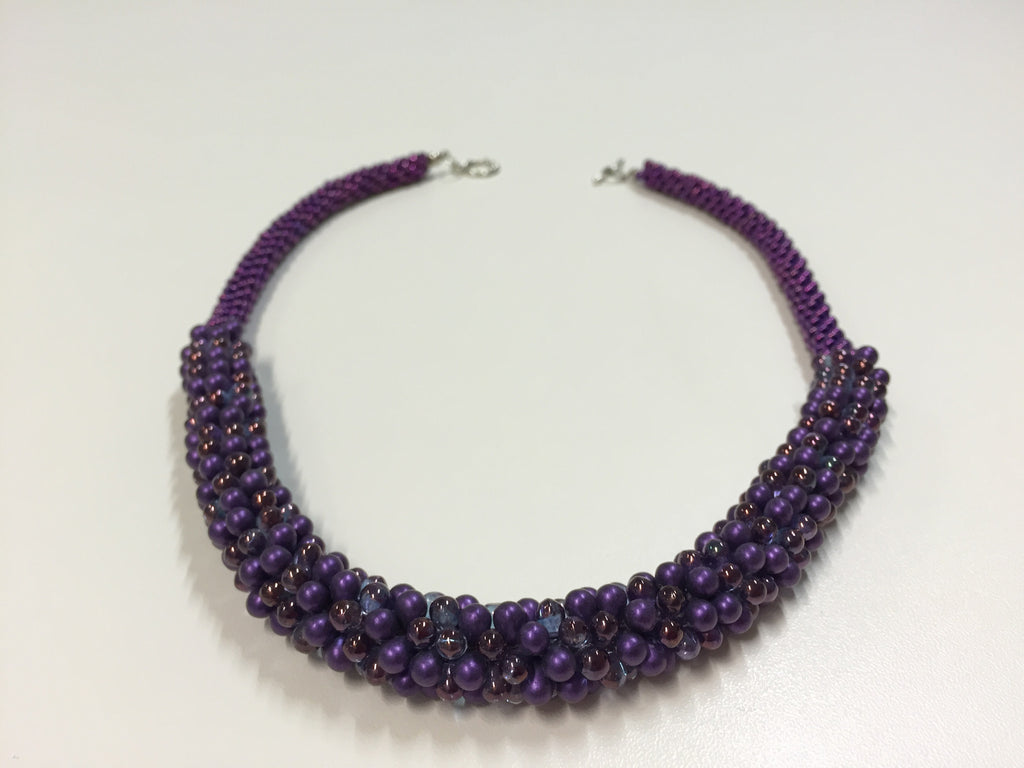Beautiful silver-clasped necklace - deep purple with azure & merlot highlights