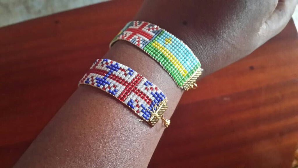 Beaded union flag & Rwanda flag bracelet